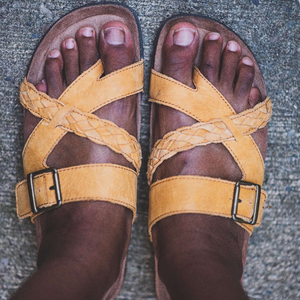 Earth Origins Braided Sandal with Buckle Accent in Mustard